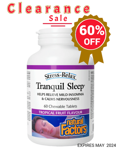 Natural Factors Stress-Relax Tranquil Sleep Tropical Fruit Flavour - Expires May 2024