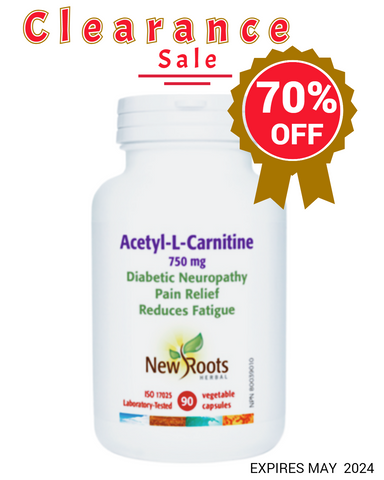 New Roots Herbal Acetyl-L-Carnitine 750mg - 90 Veggie Caps, Expires May 2024