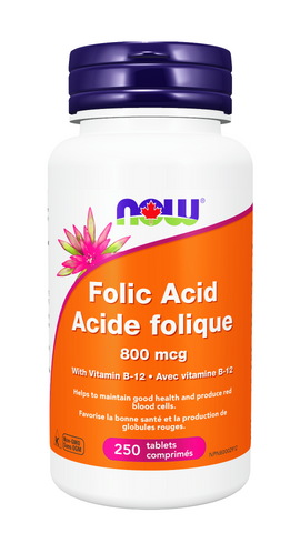 NOW Foods Folic Acid with Vitamin B-12 800mcg - (250 Tabs)