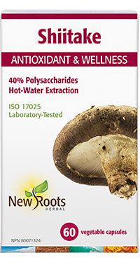 New Roots Herbal Shiitake Antioxidant & Wellness 40% Polysaccharides Hot-Water Extraction (60 Veg Caps)