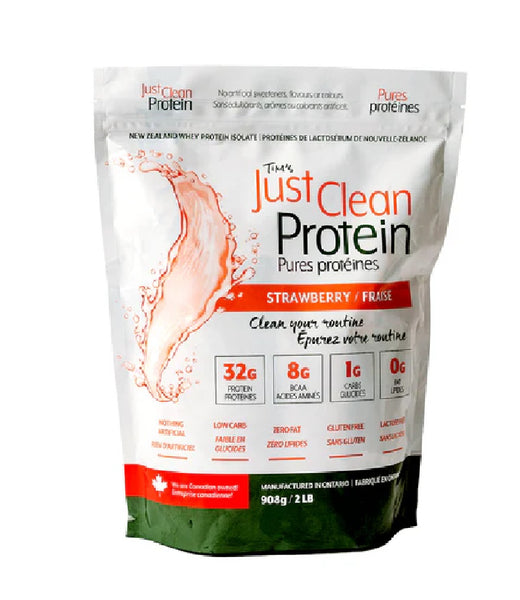 Just Clean Protein package with strawberry flavor on a white background