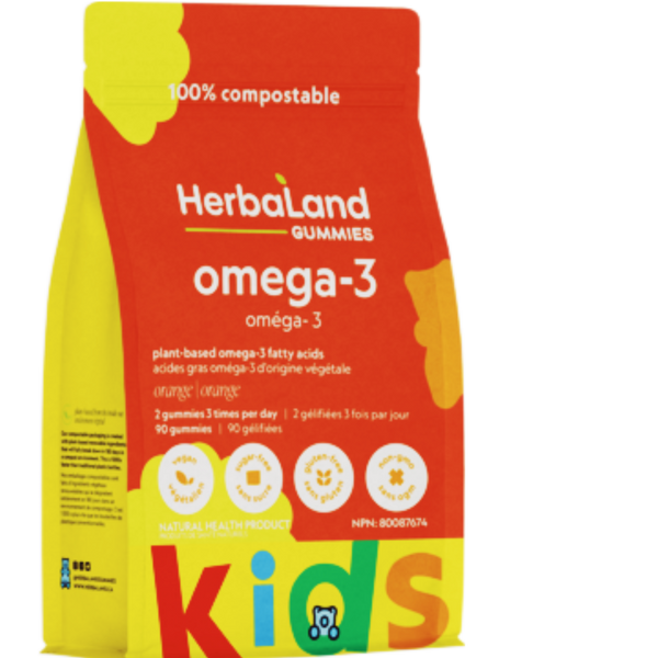 Herbaland Vegan Omega-3 Gummies For Kids (Sugar-Free) - (90 Gummies)