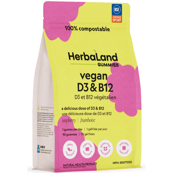 Herbaland Vegan D3 And B12 Gummies For Adults (Sugar-Free) - (90 Gummies)
