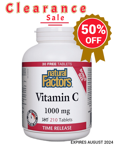 Natural Factors Vitamin C 1000 mg Plus Bioflavonoids & Rosehips 210 Tablets - Expires August 2024