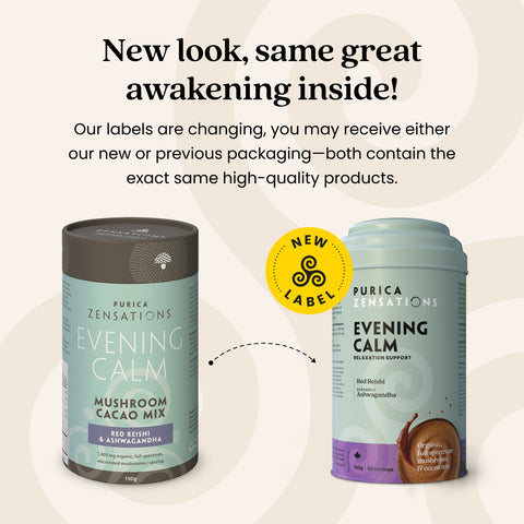 Purica Zensations Evening Calm - Red Reishi & Ashwagandha Mushroom Cacao Mix (150g/30 Serving)
