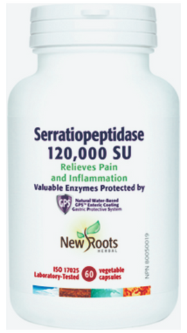 New Roots Herbal Serratiopeptidase 120,000 SU Relieves Pain and Inflammation (60 Veg Caps)