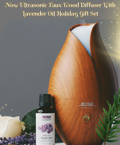 Now Ultrasonic Faux Wood Diffuser With Lavender Oil Holiday Gift Set