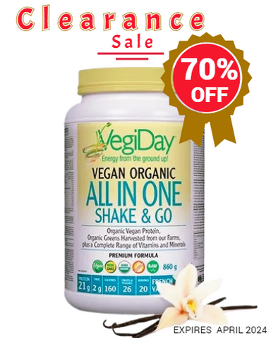VegiDay Vegan Organic All In One Nutritional Shake, French Vanilla, 860g - Expires April 2024