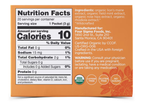 Four Sigmatic Organic Elixir Mix - FOCUS with Lion's Mane Mushroom & Rhodiola (20 Sachets)