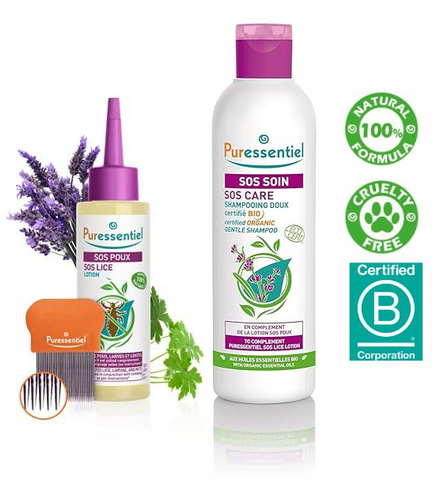 Puressentiel SOS Lice Kit with Lotion + Comb + Organic Lice Shampoo Bundle