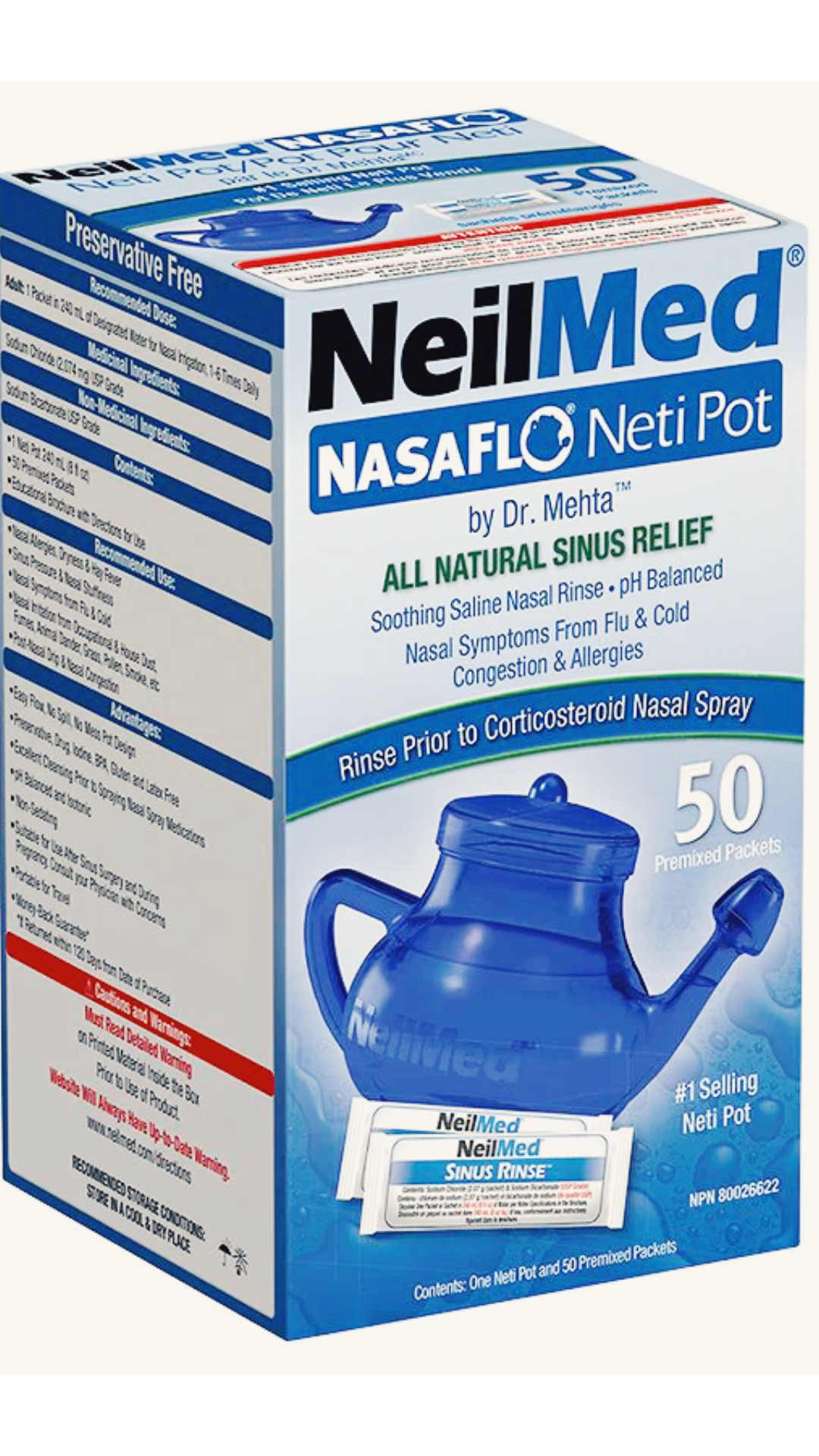 NeilMed NasaFlo Neti Pot (Clear Design) Kit w/ 50 premixed packets –  Natural Health Garden