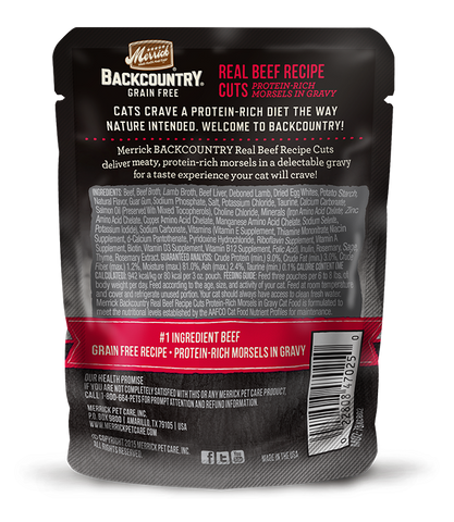 Merrick Backcountry Grain Free Real Beef Recipe Cuts 3oz - Cat Wet Food