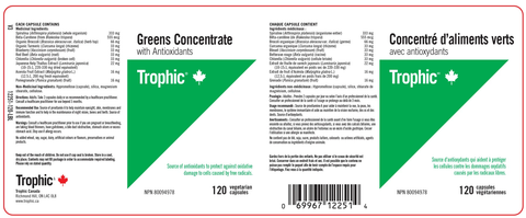 Trophic Greens Concentrate with Antioxidants (120 Veg Caps) - Expires December 2023
