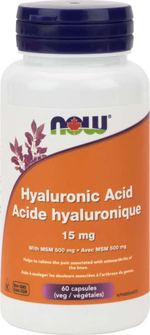 NOW Foods Hyaluronic Acid (15mg) w/ MSM 500mg - (60 VegCaps)