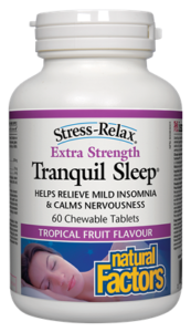 Natural Factors Tranquil Sleep Extra Strength Tropical Fruit Flavour, Stress Relax (60 Chewable Tablets)