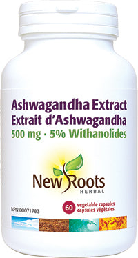 New Roots Herbal Ashwagandha Extract 500mg - 5% Withanolides (60 VegCaps) - Expires September 2025