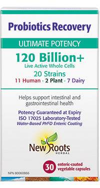New Roots Herbal Probiotics Recovery Ultimate Potency 120 Billion+ 20 Strains (30 Enteric-Coated Veg Caps)