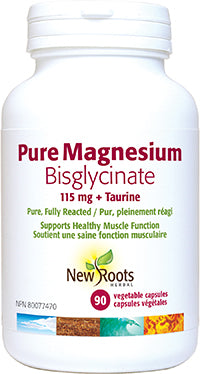 New Roots Herbal Pure Magnesium Bisglycinate 115mg + Taurine (90 Veg Caps)