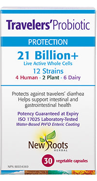 New Roots Herbal Travelers’ Probiotic 21 Billion+ 12 Strains (30 Veg Caps)