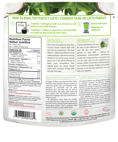 Organic Traditions Matcha Latte with Probiotics (150g)